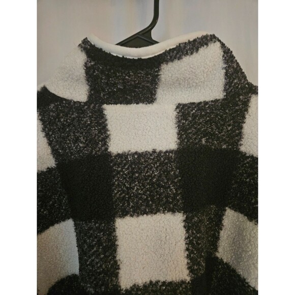 LOFT Buffalo Plaid Snap Collar Sherpa Top Black White Granola Lumberjack SZ XXL - Picture 5 of 8